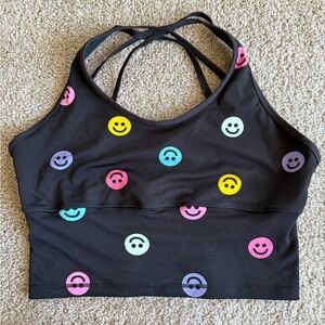 POP Fit Black Sports Bra with Colorful Smiley Faces